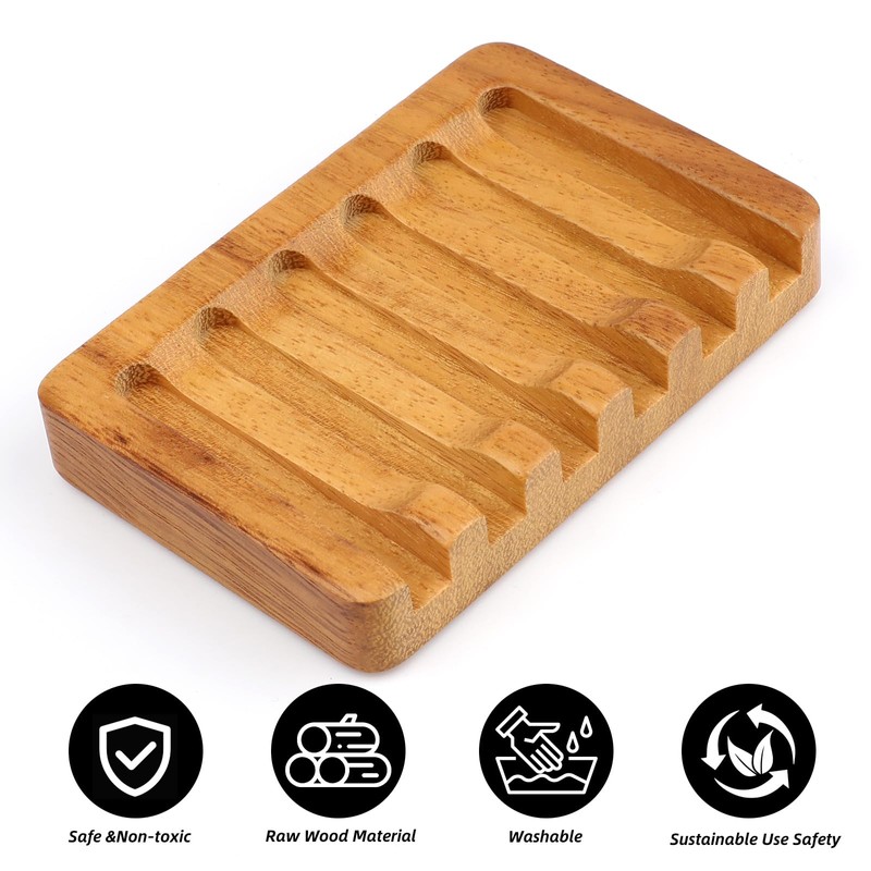 2 Pack Self Draining Teak Wood Soap Dish Holder,Teak Soap