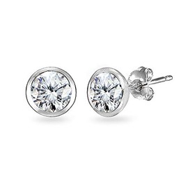 Sterling Silver Cubic Zirconia 5mm Round Solitaire Stud Earrings for Women