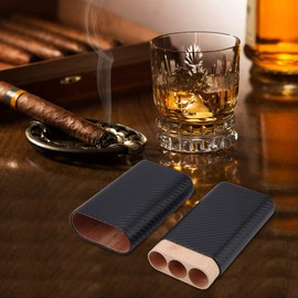 3 Tube Black Cigar Humidor Wooden Cigar Box Portable Cigar Box Cedar Wood & Genuine Leather Cigar Box for Home and Travel
