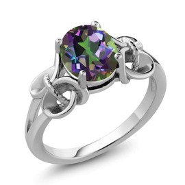 Gem Stone King 2.30 Cttw Mystic Green Topaz Ring For Women | 925 Sterling Silver | Oval 9X7MM | Gemstone Birthstone | Available In Size 5, 6, 7, 8, 9