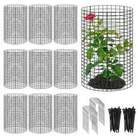 30 Pcs 24'' x 12'' Large Wire Plant Protector from Animals, 10 Pack Metal Plant Cage Chicken Wire Cloche with Ground Stakes and Nylon Tie to Keep Animals Out, Garden Protection Bunny Barricade