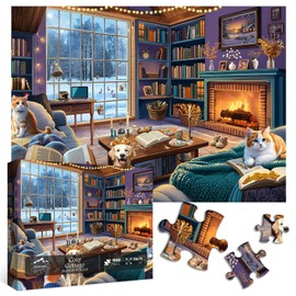 Cozy Living Room Puzzles 1000 Pieces, Winter Scene Cabin Jigsaw Puzzle