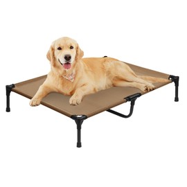 XL Elevated Dog Bed, Portable Raised Dog Cots Beds with Frame, Cooling Heavy Duty Pet Cot for Extra Large Dogs, Durable Pets Hammock with Non-Slip Feet, Easy to Clean, Brown