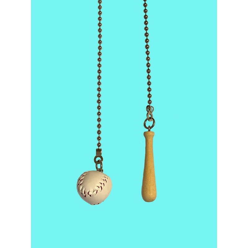 Fabric Baseball & Wooden Bat Ceiling Fan Light Pull Chain