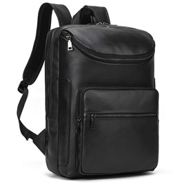 Men Genuine Leather Backpack Women Casual Daypack Laptop Rucksack Business Travel Outdoor Shoulder Bag with Trolley Sleeve, Black, Free size, Casual