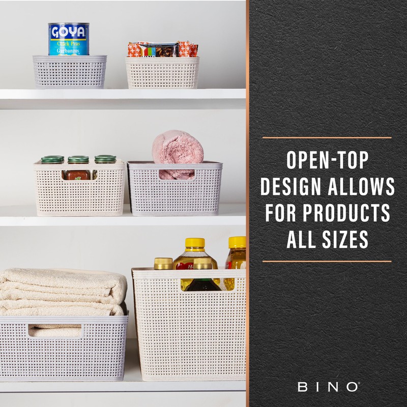 BINO | Woven Plastic Basket | Large (Natural Grey), 3-Pack