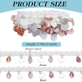 PH PandaHall Shell Fringe Trim Sequin Tassel Trim 28 mm Wide Shell Lace Border Boho Fabric Trim Ethnic Craft Ribbon for Costumes Dress Curtain Home Decoration DIY Crafts 2.7 m