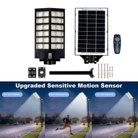 PFCTART 8000W Solar Street Light Motion Sensor Dusk to Dawn Flood Lights Outdoor IP65
