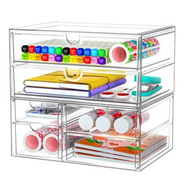 ARSTPEOE Acrylic Organizer with 6 Drawers, Bathroom Counter Organizer, Makeup Desk Organizers, Office Supplies, Storage Drawers for Cosmetic, Pencil, Coffee