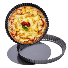 9 Inch Non-Stick Carbon Steel Tart and Quiche Pan with Removable Loose Bottom, Fluted Pie Extra Thick Tart Pans for Oven Baking, Tart Tin for Tarts, Quiche Bakeware, Cheese Cakes