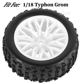 RCarmubWow RC Buggy Wheels and Tires for 1/18 Typhon Grom RC Crawler Car,Pre-Glued RC Wheels and Tires Buggy Wheels & Rubber Tires Plastic Rim,4pcs,White