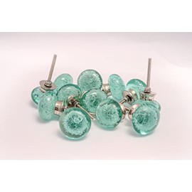 JGARTS Round Glass Dresser Drawer, Door, Cabinet Knob Brushed Nickel Hardware - - Pack of 12 (Aqua Green)