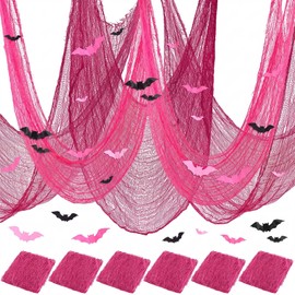 12 Set Halloween Pink Creepy Gauze Decor, Spider Web 3D Bats