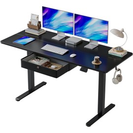 BANTI Electric Standing Desk with Drawer, Adjustable Height Sit Stand Up Desk, Home Office Desk Computer Workstation, 55x24 Inches, Black