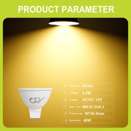 GY GY GU5.3 LED Warmweiss Lampe, 12V MR16 LED 4,5W 663 Lumen 3000K Warmwei?, 60W Halogenlampe ersetzt, AC/DC Flimmerfrei Led, Abstrahlwinkel 120 Leuchtmittel, Nicht Dimmbar Energiesparlampe, 12 stck