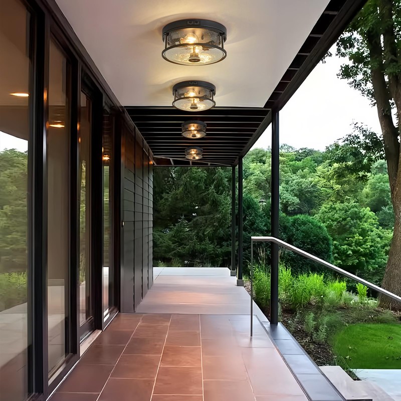 Outdoor Ceiling Light, 2-light Motion Sensor Flush Mount Ceiling Light