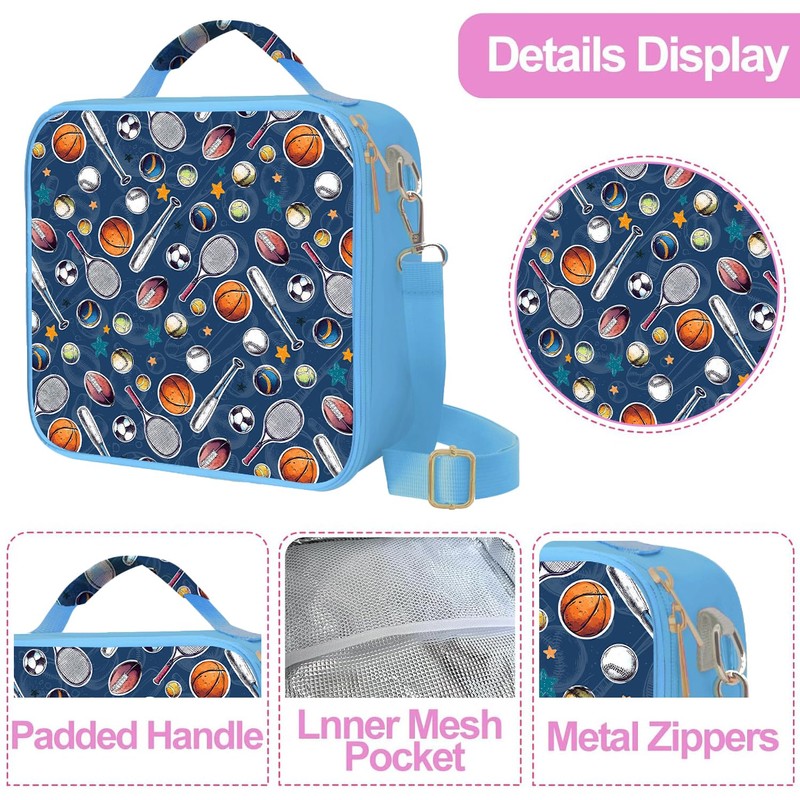 WOBAGMEN Insulated Lunch Box Container for School, Work (blue baseball)