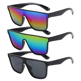 EDLMKM 3 Pack Square Oversized Sunglasses for Women Men, Flat Top Oversized Sunglasses, Cool SUNGLASSES, UV400 Protection, for Outdoor Activities, Party