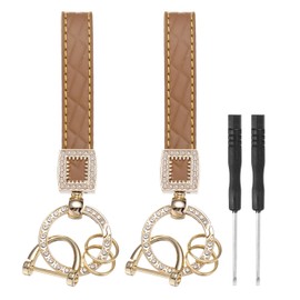 PATIKIL Leather Car Keychain, 2 Pcs Microfiber Leather Bling Wristlet Keychains Key Fob Holder with Keyrings for Women Tote Bag Backpack Accessories, Brown