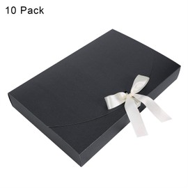 10Pcs Present Gift Box, Rectangle Cardboard Gift Box 26 * 17.5 * 3 cm with Lid & Satin Decorative Ribbon, Textured Present Boxes for Christmas, Birthday, Dress, Shirt, Scarf, Book, Accessories