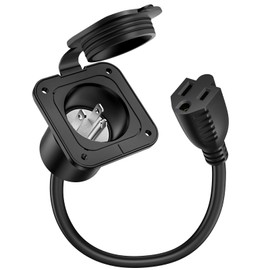 BUMBEE 15 Amp AC Port Plug - 125V Power Inlet Socket with 18 Inch Extension Cord, Shore Power Inlet Plug RV Plugs for Outdoor RV Travel