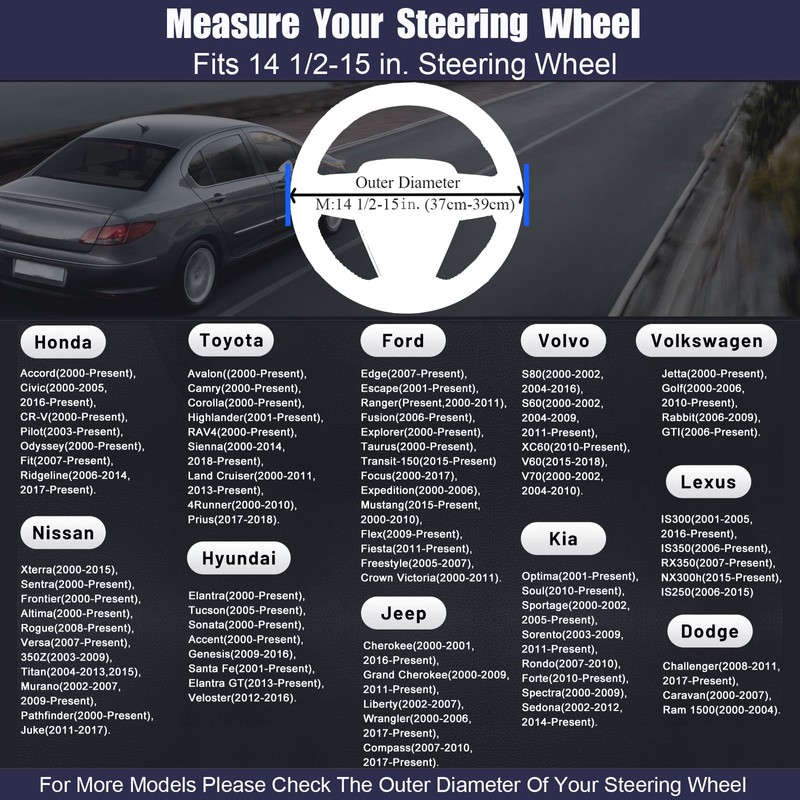 Mihecor Steering Wheel Cover Standard Size Medium 14.5-15 inch, Breathable