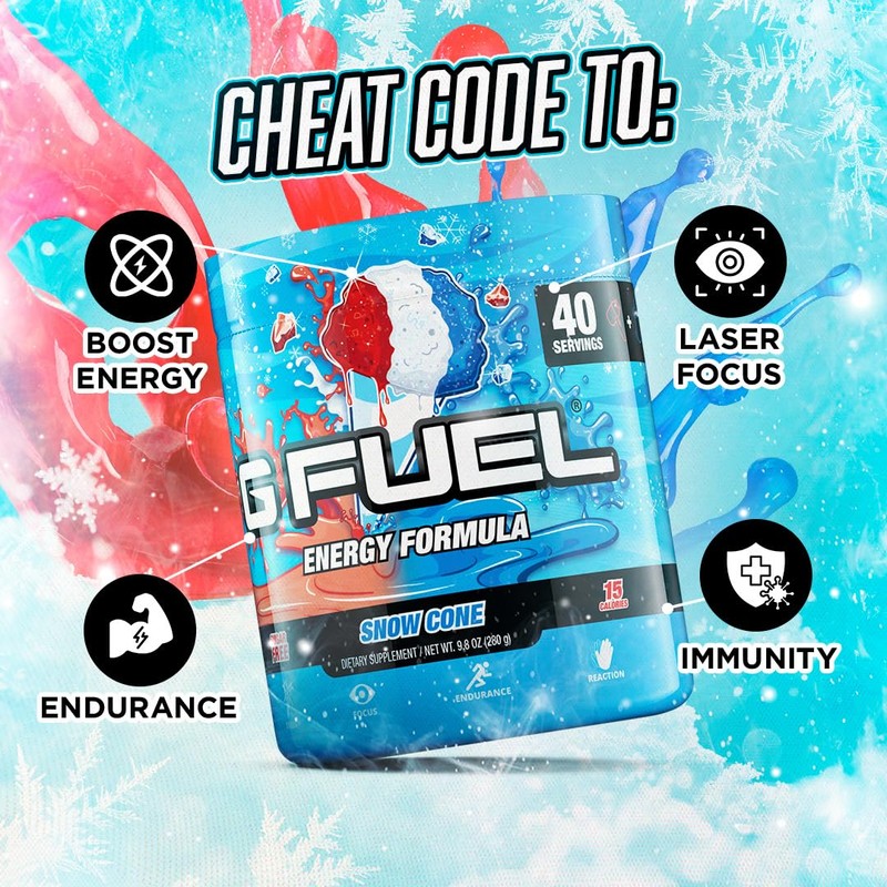 G Fuel Snow Cone Energy Drink Powder, Pre Workout Caffeine