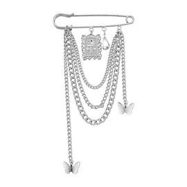 Y2K Safety Pins Brooch for Clothes Butterfly Rose Rhinestone Brooch Pin Charms with Tassel Chains Edgy 20000s Jewelry Accessories for Women Teen Girls Suit Lapel Safety Pins Decorative Fashion Stuff