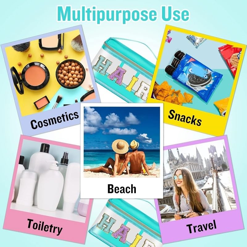 Letter Clear Makeup Bags, Preppy Patch Makeup Bag with Handle