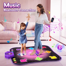 Flooyes Dance Mat Toys for 3-12 Year Old Kids, Electronic Dance Pad with Light-up 8-Button Wireless Bluetooth, Music Dance with 5 Game Modes, Birthday Toys Gifts for 3 4 5 6 7 8 9 10+ Year Old Girls