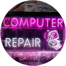 Computer Repair Shop Dual Color LED Neon Sign White & Purple 12" x 8.5" st6s32-i0081-wp