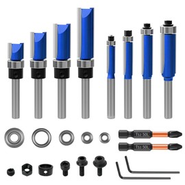 Pack of 10 Flush Cutters 6 mm Shank Flush Cutter with 2 Impact Magnetic Bits, 6 Bearings, 2 Wrenches, Copy Cutter 8 mm, Wood Cutter for Router Carbide Woodworking Cutter Sets