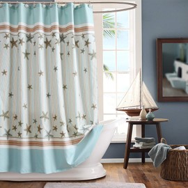 DS CURTAIN Tremiti Aqua Ocean Waterproof Polyester Fabric Printed Starfish Shower Curtian for Bathroom,72" W x 72" H