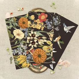 GLOBLELAND 3Pcs Vintage Flowers and Birds Theme Rub on Transfer Stickers Furniture Decor Transfer Stickers Wall Art Decals for Bedroom Living Room Desk Table Decoration, 45x30cm/17.7x11.8inch