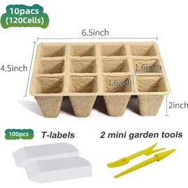 10 bandejas de Inicio para plántulas, bandejas de germinación biodegradables para Plantas de semillero, 2 Palas de trasplante 100 Etiquetas para Plantas, bandejas de Arranque para Plantas, Frutas