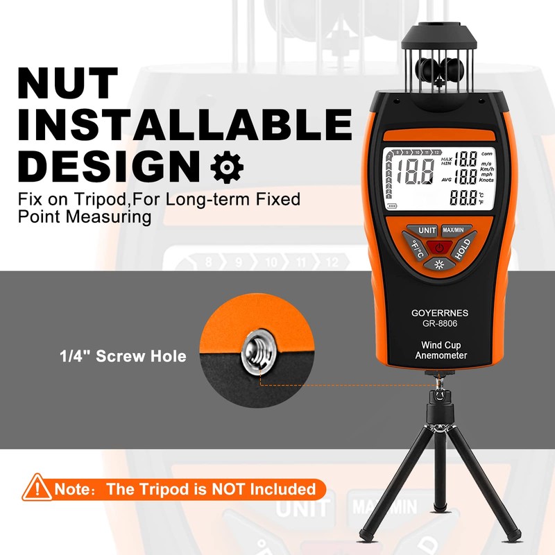 Digital Anemometer Handheld,GR-8806 Wind Meter Air Velocity Tester Measure Wind