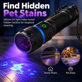 365nm UV Flashlight for Pet Stain Detection – Dual-Mode Blacklight for Home Cleaning and Outdoor Inspection