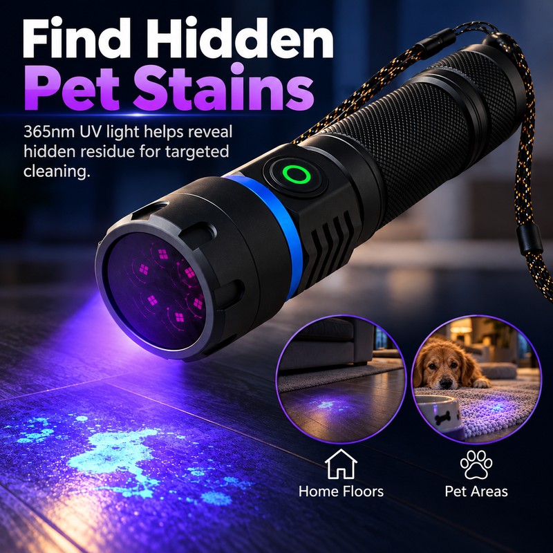 365nm UV Flashlight for Pet Stain Detection – Dual-Mode Blacklight