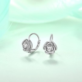 Starchenie Rose Leverback Earrings for Women 925 Sterling Silver Hypoallergenic Jewelry White Gold