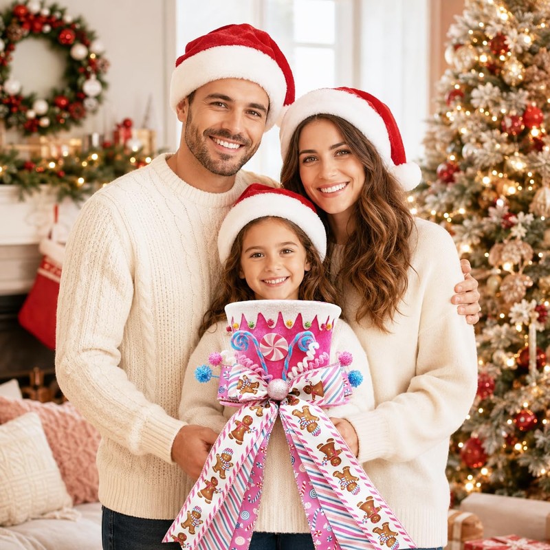 Pink Christmas Tree Topper Hat, Candy Gingerbread Tree Top Decoration