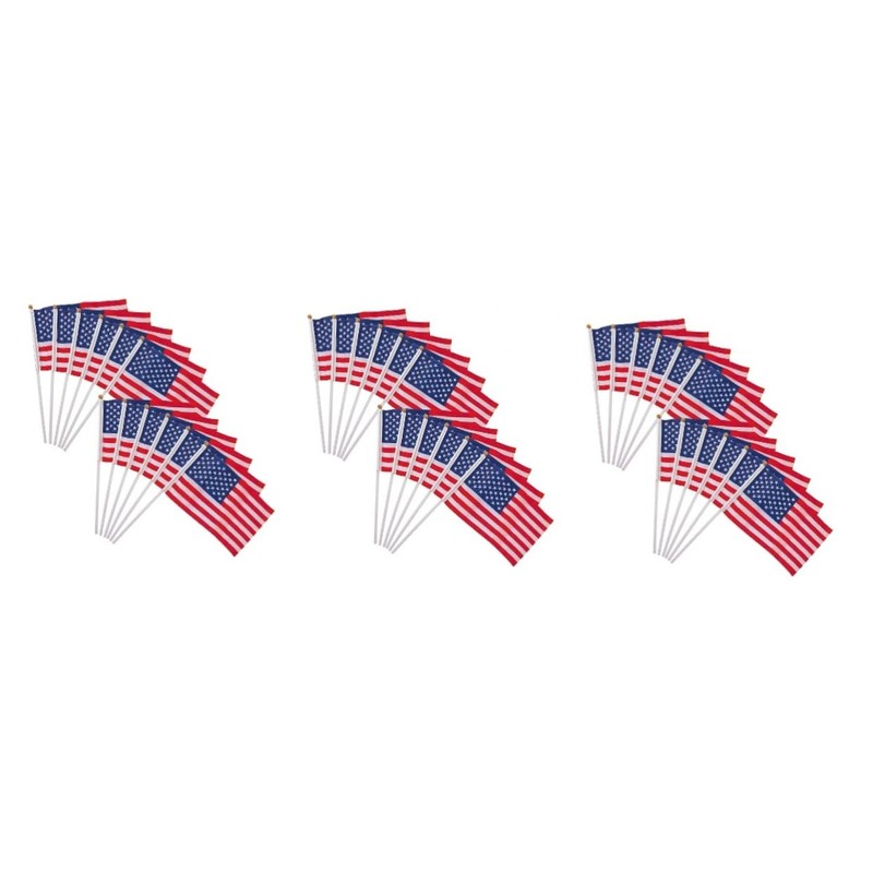 Kisangel 3sets Mini American Flags Stick Hand Waving Usa Flag