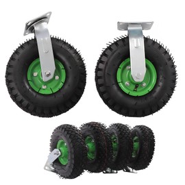 10" Pneumatic Caster Wheels Set of 4 – Heavy Duty Casters for Carts, 275 lbs Load Capacity, 2 Swivel & 2 Rigid Casters, Plate Mount Rubber Air Tires for Freight Equipment, Furniture, Workbench Use