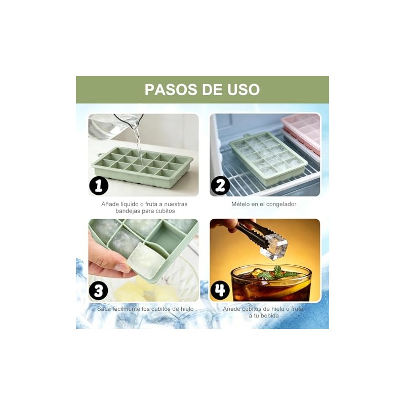 4PCS Bandejas de Cubitos de Hielo, Molde de Hielo de