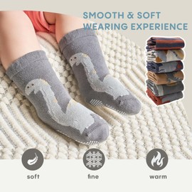 Lollisy Baby Boys Girls Socks Toddler Crew Cotton Grip Socks Non Slip Bottom Socks for Kids 6 Pack Mix Animals 6-12 Months