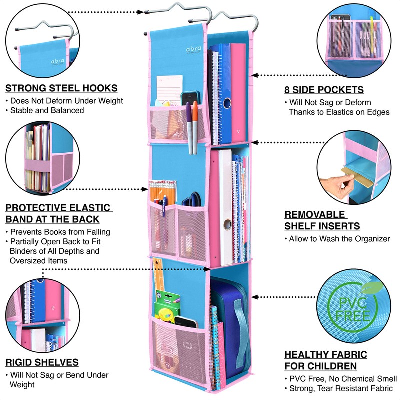 ABRA® 3 Shelf Hanging Locker Organizer for School, Gym, Work,