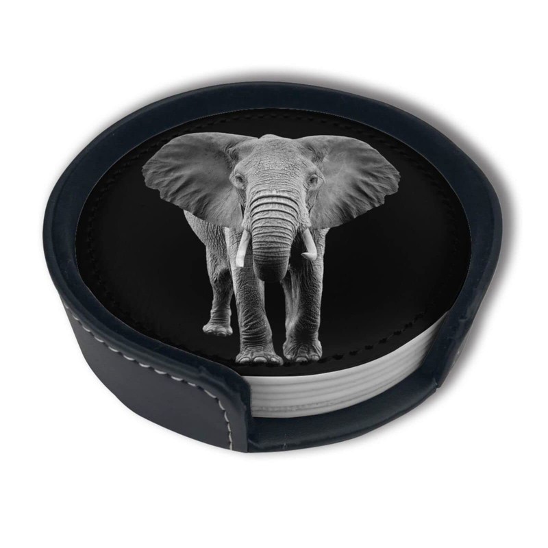 Elephant Coasters for Drinks with Holder Leather Coasters Set of