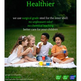 MYFOREST 14oz/400ml Insulated Kids Water Bottle, Surgical Grade Steel, High-Resolution Original Pattern, Dishwasher-Safe, Name Badge, Carabiners (Black, Space)