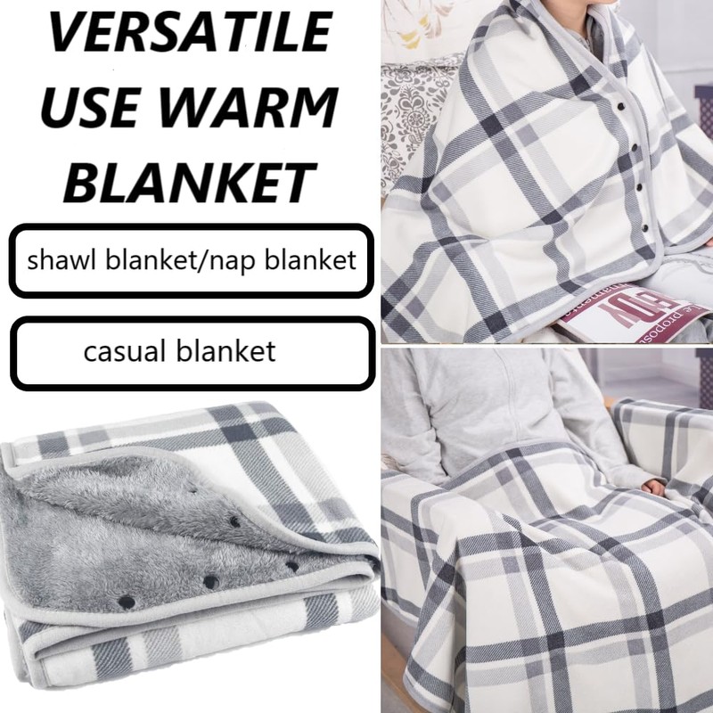Fleece Wearable Blanket with Buttons - Comfy Poncho Throw Flannel