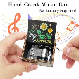 You are My Sunshine Music Box Cute Hand Crank Vintage Wood Engraved Music Boxes, Musical Gifts for Wife Mother Boyfriend Girlfriend Friend Birthday Christmas Anniversary Valentine's Day Mothers Day