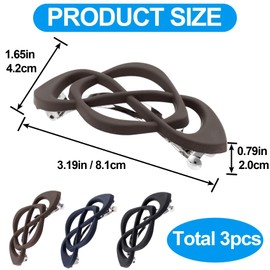 VARMDUKKE 3 PCS Small French Hair Barrettes, Vintage Strong Hold Grip Hair Clip for Women, Curved Non-slip Hair Accessories for Thin, Thick, Long Hair - Black, Brown, Dark Blue